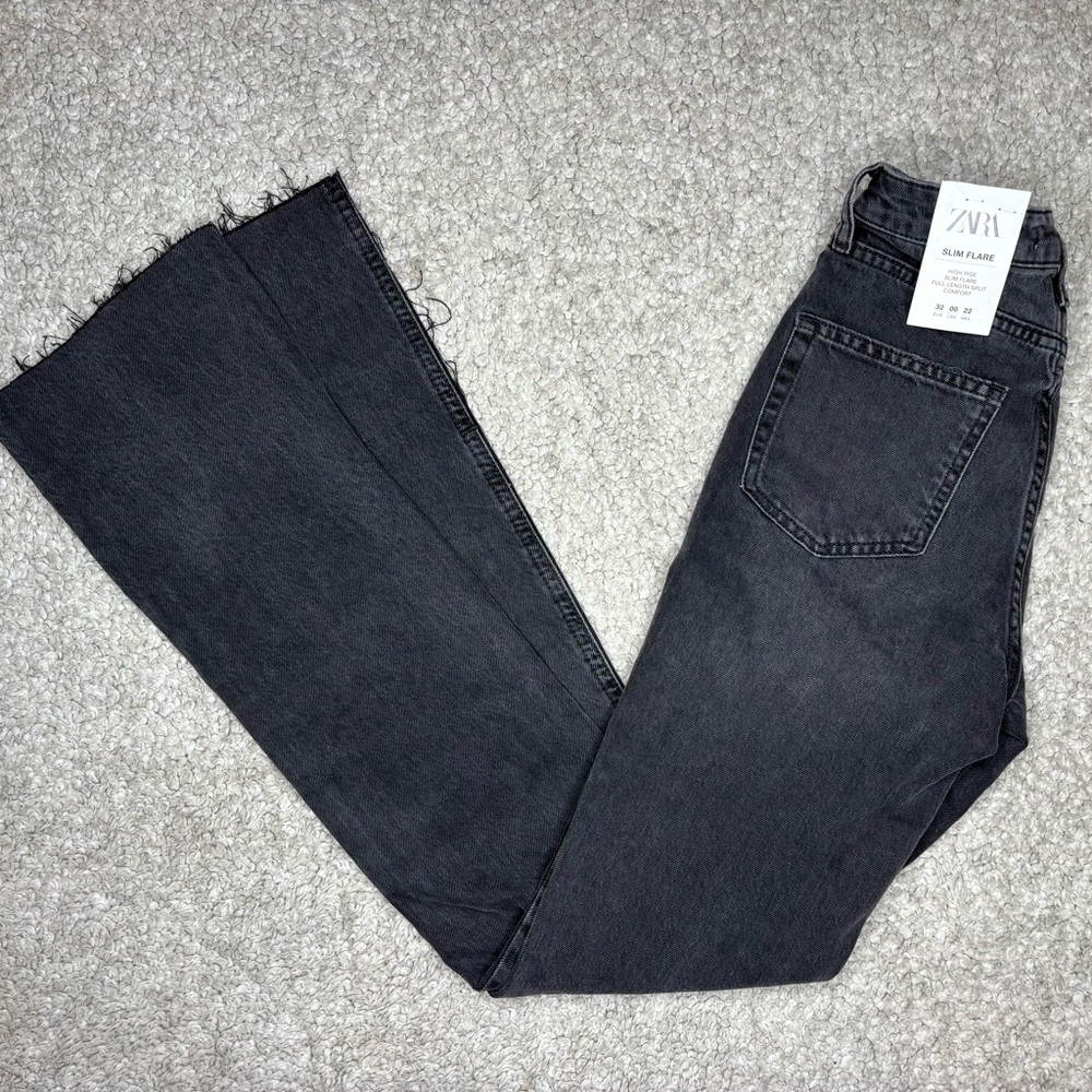 Zara Women's High Rise Slim Flare Black Jeans